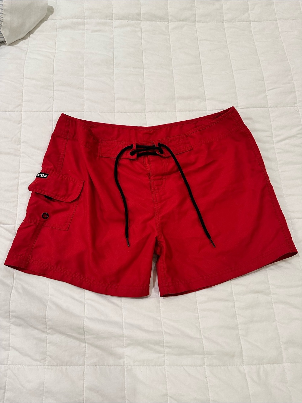 Tesla Red Women's Swim Coverup Shorts with Black Drawstring
